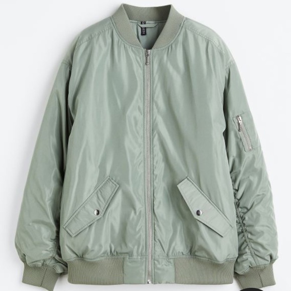 H&M Bomber Jacket - moto Divided jacket. Padded bomber jacket Mint Green XS NEW - Picture 7 of 14
